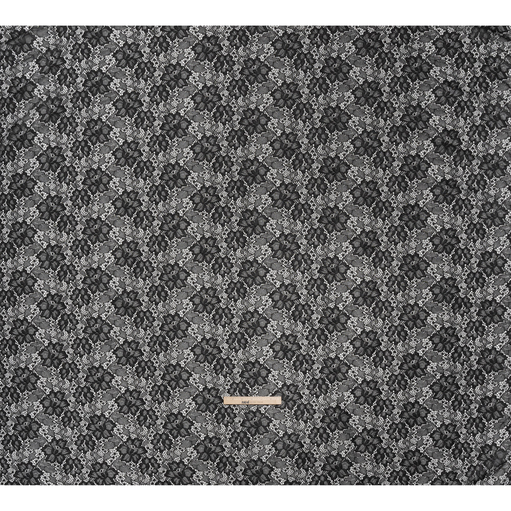 Stretch Corded Raschel Lace with All-Over Glitter - Black on Black Floral