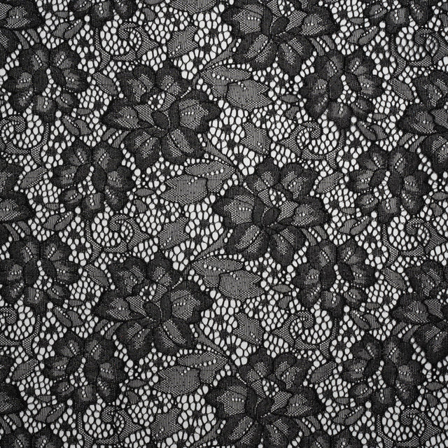 Stretch Corded Raschel Lace with All-Over Glitter - Black on Black Floral