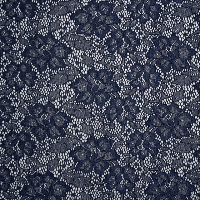 Stretch Corded Raschel Lace with All-Over Glitter - Navy on Navy Floral