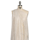 Stretch Corded Raschel Lace with All-Over Glitter - Candlelight Beige on White Floral