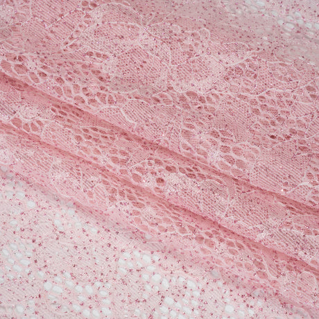 Stretch Corded Raschel Lace with All-Over Glitter - Pink on Pink Floral