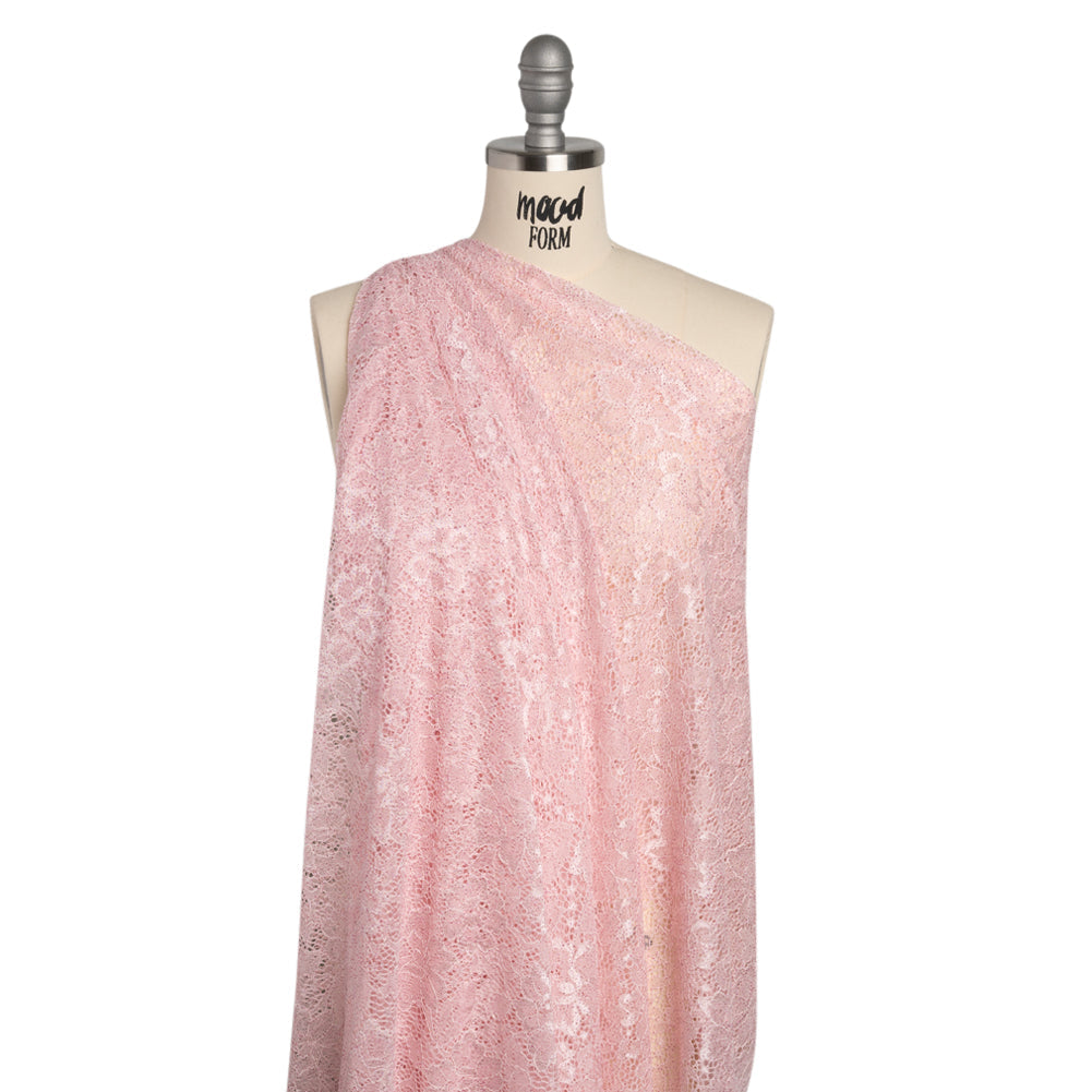 Stretch Corded Raschel Lace with All-Over Glitter - Pink on Pink Floral