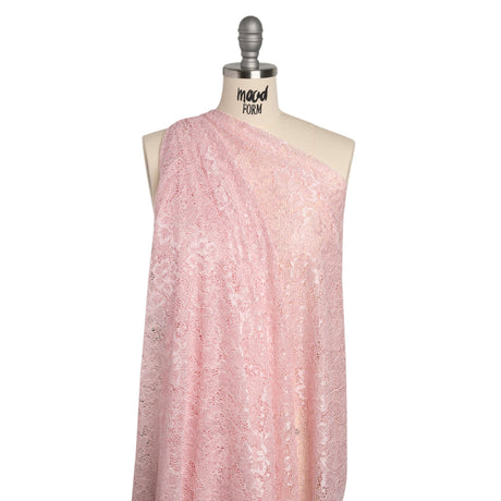Stretch Corded Raschel Lace with All-Over Glitter - Pink on Pink Floral