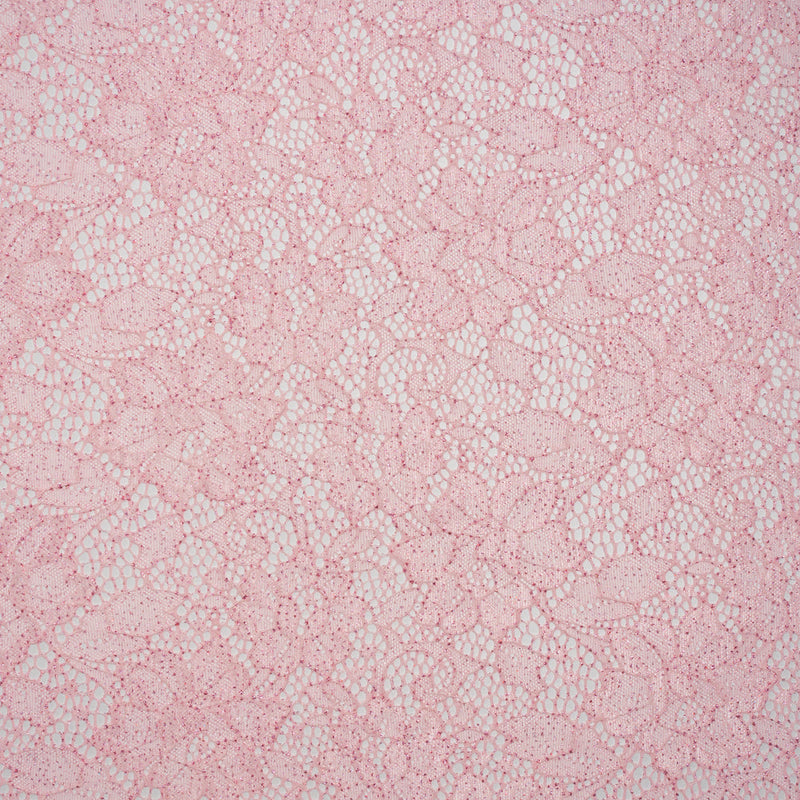 Stretch Corded Raschel Lace with All-Over Glitter - Pink on Pink Floral