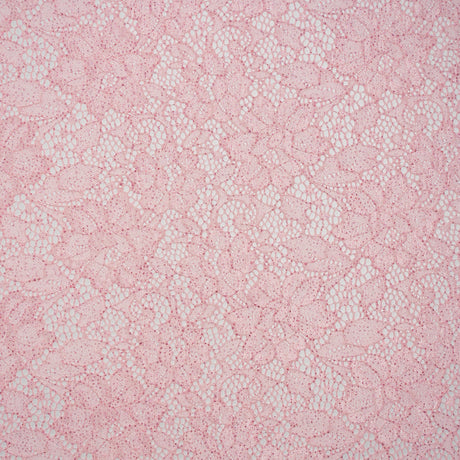 Stretch Corded Raschel Lace with All-Over Glitter - Pink on Pink Floral