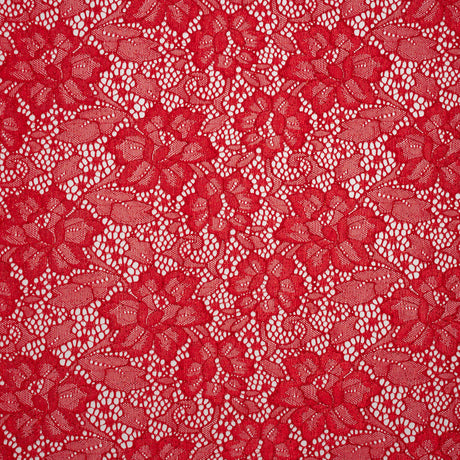 Stretch Corded Raschel Lace with All-Over Glitter - Red on Red Floral