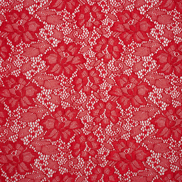 Stretch Corded Raschel Lace with All-Over Glitter - Red on Red Floral