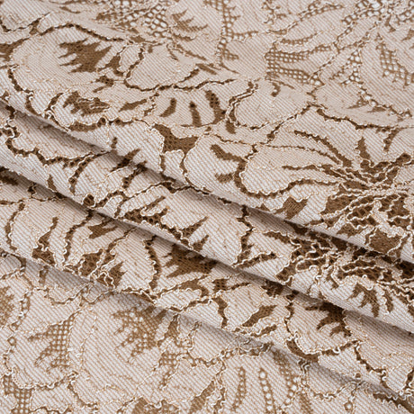 Stretch Corded Lace with Finished Edges - Cub Brown and Natural Bold Blooming Florals - Dania Collection