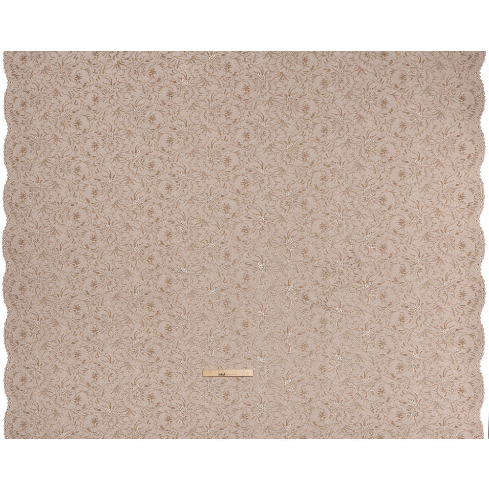 Stretch Corded Lace with Finished Edges - Cub Brown and Natural Bold Blooming Florals - Dania Collection
