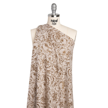 Stretch Corded Lace with Finished Edges - Cub Brown and Natural Bold Blooming Florals - Dania Collection