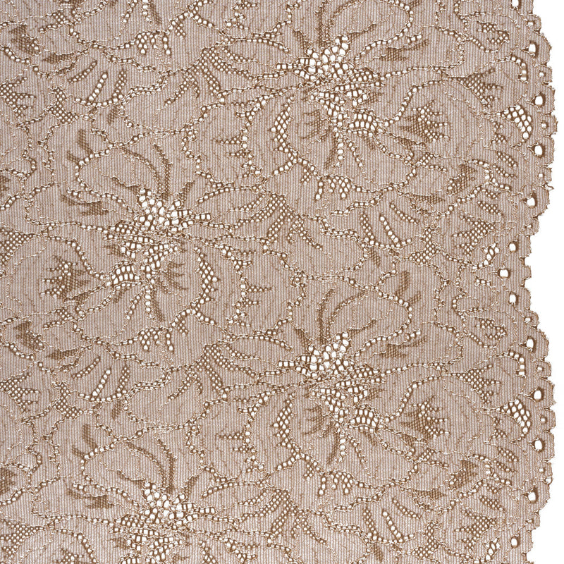 Stretch Corded Lace with Finished Edges - Cub Brown and Natural Bold Blooming Florals - Dania Collection
