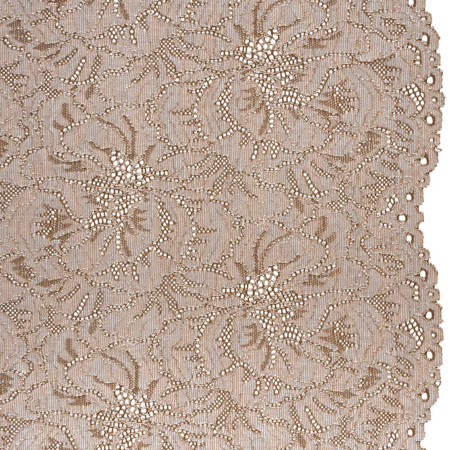 Stretch Corded Lace with Finished Edges - Cub Brown and Natural Bold Blooming Florals - Dania Collection