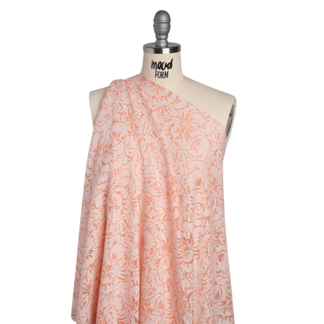 Stretch Corded Lace with Finished Edges - Salmon Pink and Natural Bold Blooming Florals - Dania Collection