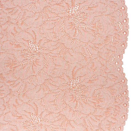 Stretch Corded Lace with Finished Edges - Salmon Pink and Natural Bold Blooming Florals - Dania Collection