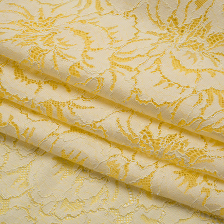 Stretch Corded Lace with Finished Edges - Acacia Yellow and Natural Bold Blooming Florals - Dania Collection
