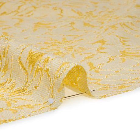 Stretch Corded Lace with Finished Edges - Acacia Yellow and Natural Bold Blooming Florals - Dania Collection