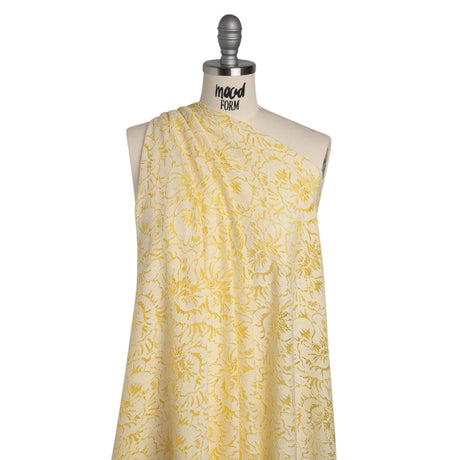 Stretch Corded Lace with Finished Edges - Acacia Yellow and Natural Bold Blooming Florals - Dania Collection