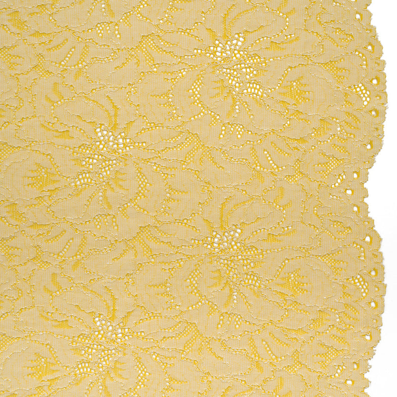 Stretch Corded Lace with Finished Edges - Acacia Yellow and Natural Bold Blooming Florals - Dania Collection