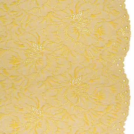 Stretch Corded Lace with Finished Edges - Acacia Yellow and Natural Bold Blooming Florals - Dania Collection