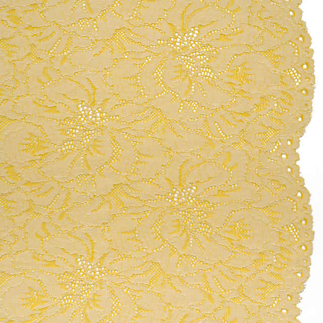 Stretch Corded Lace with Finished Edges - Acacia Yellow and Natural Bold Blooming Florals - Dania Collection