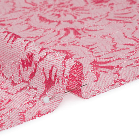 Stretch Corded Lace with Finished Edges - Raspberry Pink and Natural Bold Blooming Florals - Dania Collection