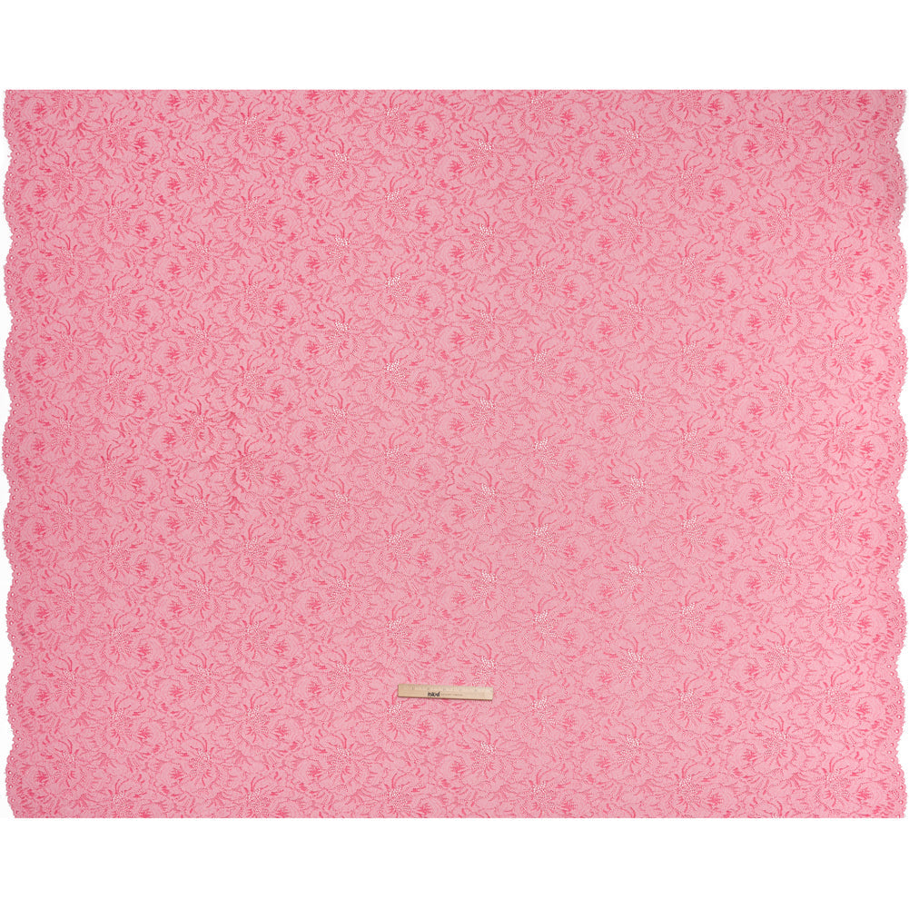 Stretch Corded Lace with Finished Edges - Raspberry Pink and Natural Bold Blooming Florals - Dania Collection