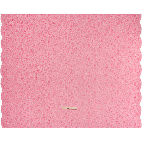 Stretch Corded Lace with Finished Edges - Raspberry Pink and Natural Bold Blooming Florals - Dania Collection