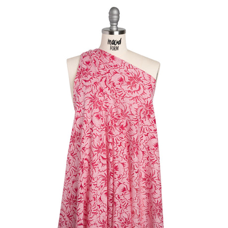 Stretch Corded Lace with Finished Edges - Raspberry Pink and Natural Bold Blooming Florals - Dania Collection