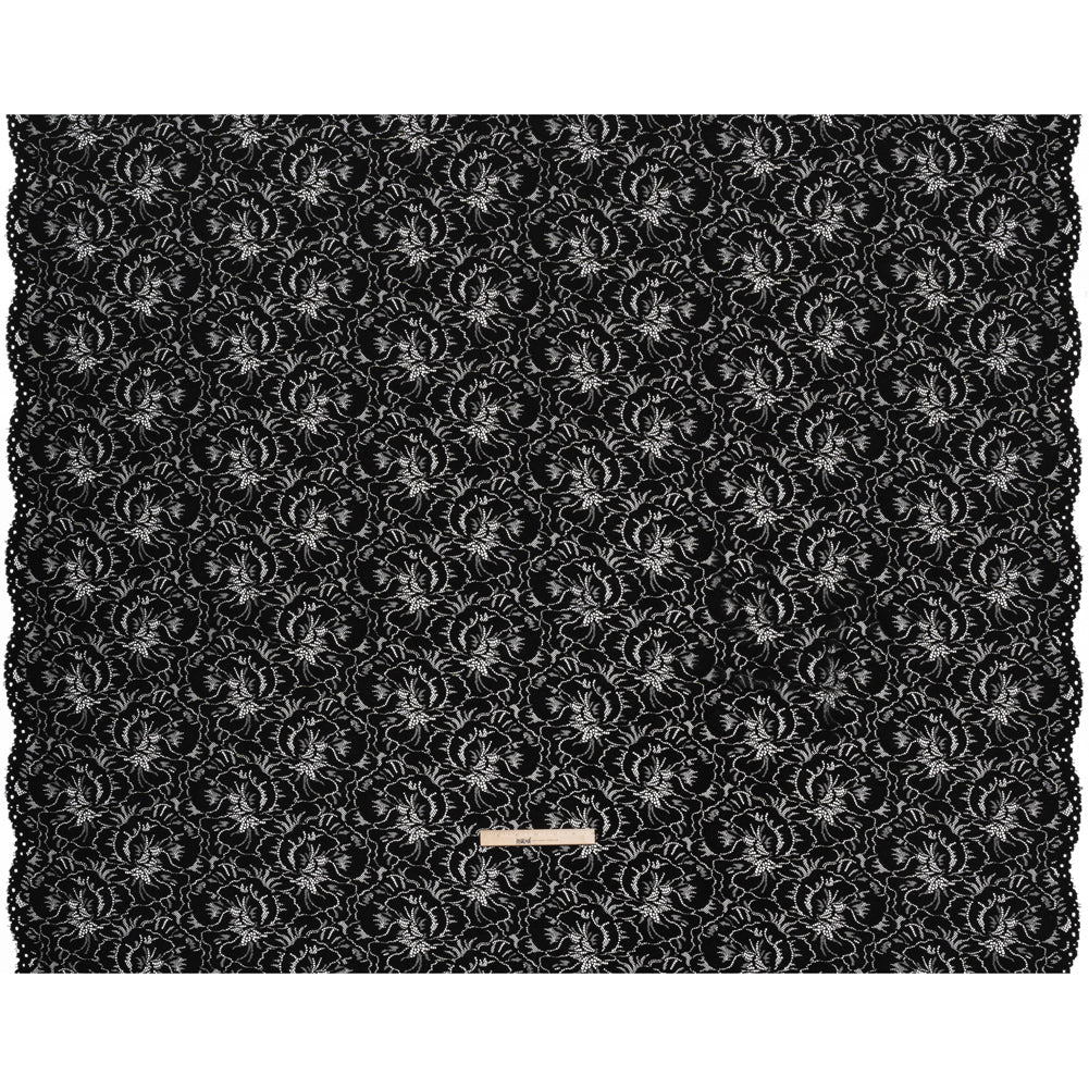 Stretch Corded Lace with Finished Edges - Black Bold Blooming Florals - Dania Collection