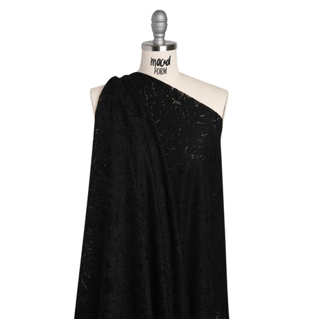 Stretch Corded Lace with Finished Edges - Black Bold Blooming Florals - Dania Collection