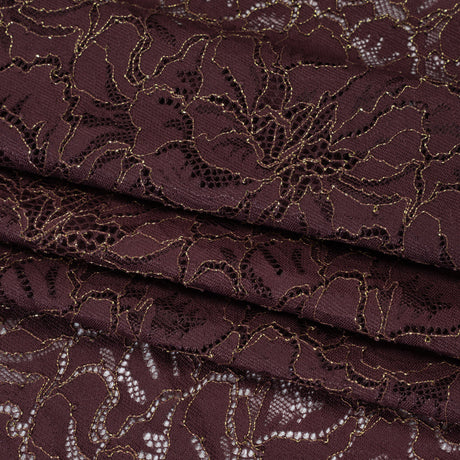 Stretch Metallic Corded Lace with Finished Edges - Deep Orchid Purple and Gold Bold Blooming Florals - Dania Collection
