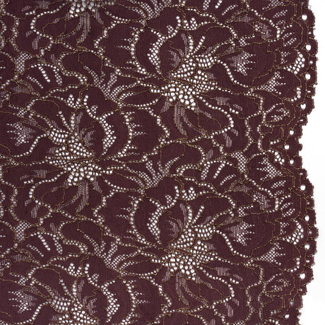 Stretch Metallic Corded Lace with Finished Edges - Deep Orchid Purple and Gold Bold Blooming Florals - Dania Collection