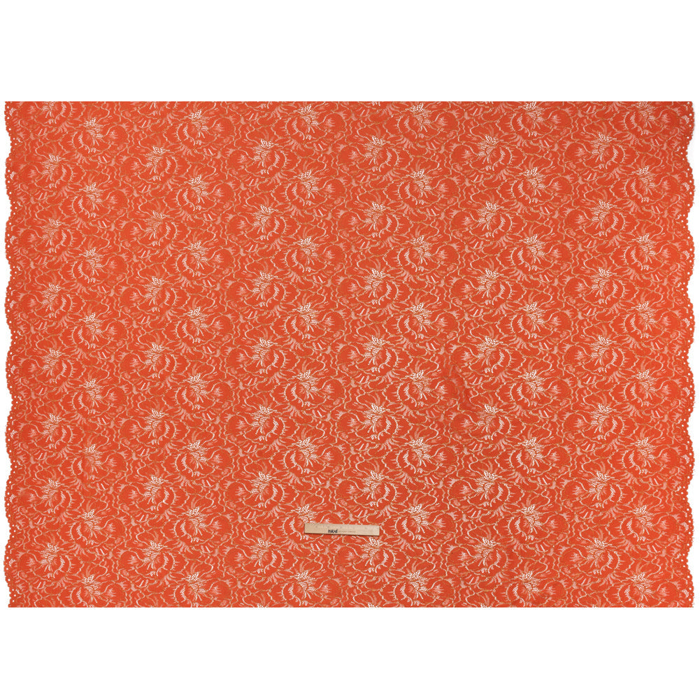 Stretch Metallic Corded Lace with Finished Edges - Burnt Sienna and Gold Bold Blooming Florals - Dania Collection
