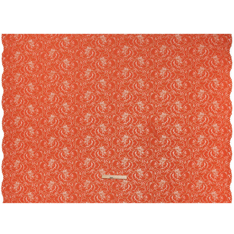 Stretch Metallic Corded Lace with Finished Edges - Burnt Sienna and Gold Bold Blooming Florals - Dania Collection