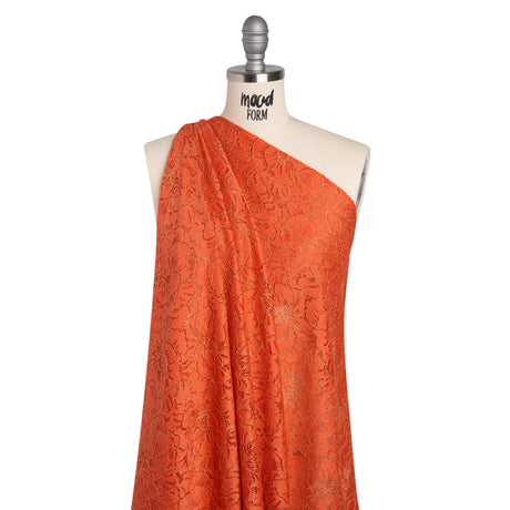 Stretch Metallic Corded Lace with Finished Edges - Burnt Sienna and Gold Bold Blooming Florals - Dania Collection