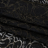 Stretch Metallic Corded Lace with Finished Edges - Black and Gold Bold Blooming Florals - Dania Collection