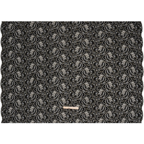 Stretch Metallic Corded Lace with Finished Edges - Black and Gold Bold Blooming Florals - Dania Collection