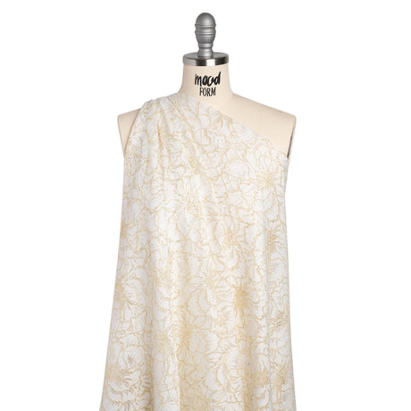 Stretch Metallic Corded Lace with Finished Edges - Ivory and Gold Bold Blooming Florals - Dania Collection