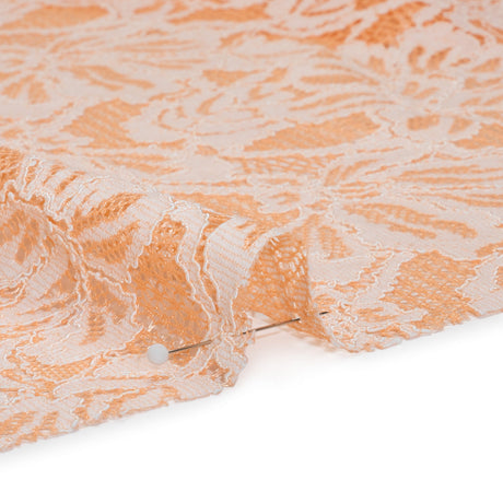 Stretch Corded Lace with Finished Edges - Shell Coral Orange and Natural Tropical Blossoms - Ottilie Collection