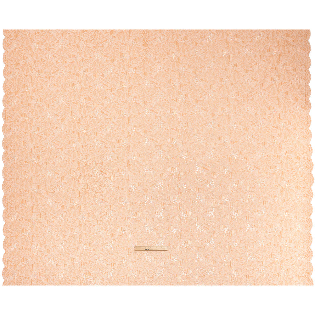 Stretch Corded Lace with Finished Edges - Shell Coral Orange and Natural Tropical Blossoms - Ottilie Collection