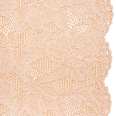 Stretch Corded Lace with Finished Edges - Shell Coral Orange and Natural Tropical Blossoms - Ottilie Collection