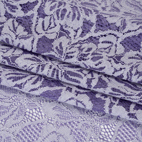 Stretch Corded Lace with Finished Edges - Purple Corallites and Natural Tropical Blossoms - Ottilie Collection