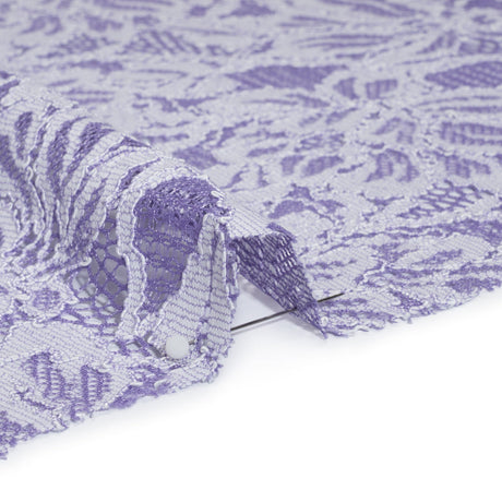 Stretch Corded Lace with Finished Edges - Purple Corallites and Natural Tropical Blossoms - Ottilie Collection