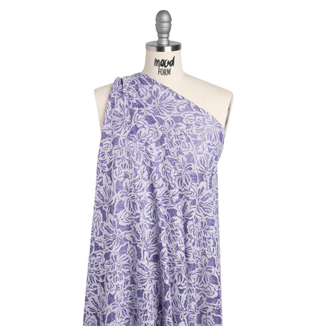 Stretch Corded Lace with Finished Edges - Purple Corallites and Natural Tropical Blossoms - Ottilie Collection