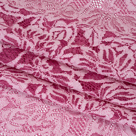 Stretch Corded Lace with Finished Edges - Festival Fuchsia and Natural Tropical Blossoms - Ottilie Collection