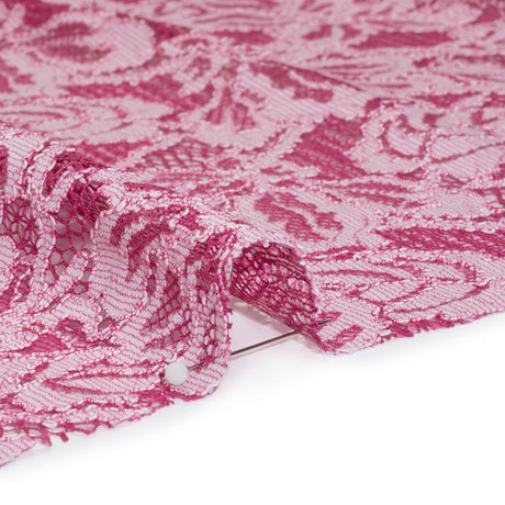 Stretch Corded Lace with Finished Edges - Festival Fuchsia and Natural Tropical Blossoms - Ottilie Collection