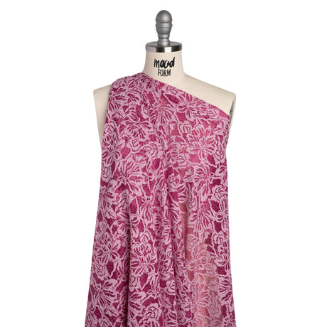 Stretch Corded Lace with Finished Edges - Festival Fuchsia and Natural Tropical Blossoms - Ottilie Collection
