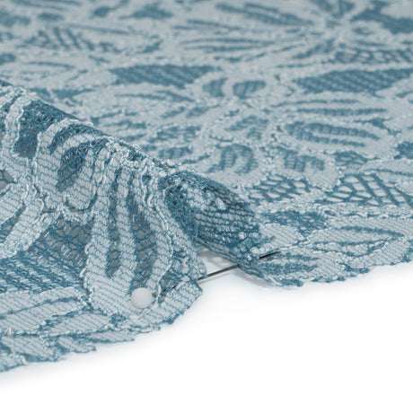 Stretch Corded Lace with Finished Edges - Storm Blue and Natural Tropical Blossoms - Ottilie Collection