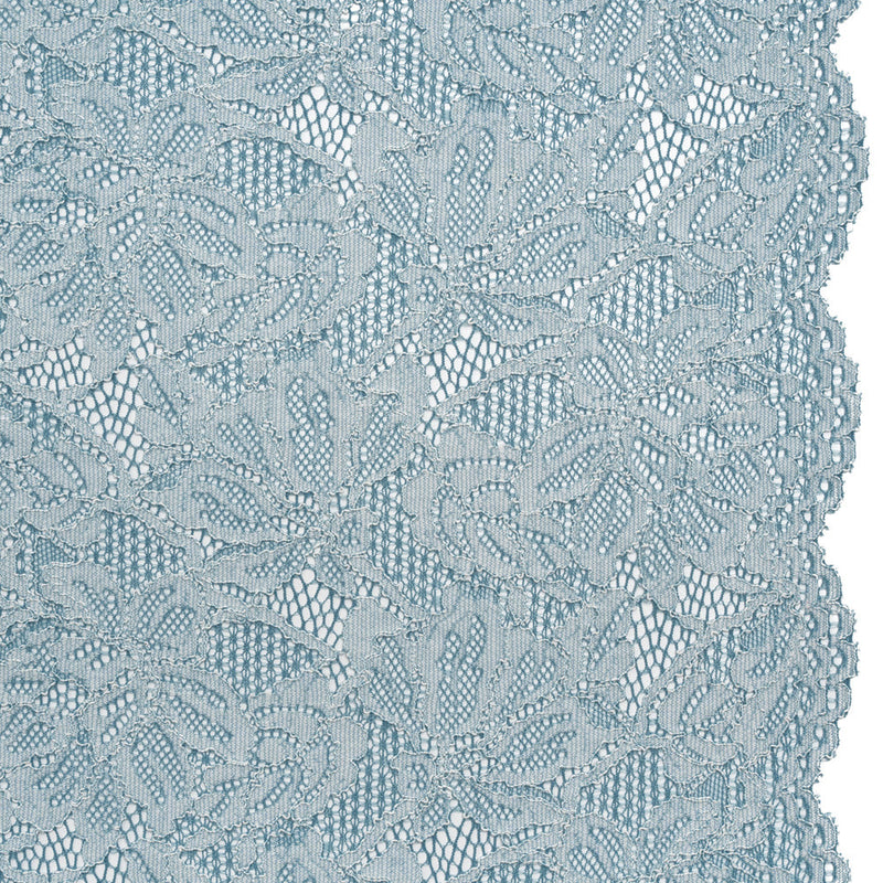 Stretch Corded Lace with Finished Edges - Storm Blue and Natural Tropical Blossoms - Ottilie Collection