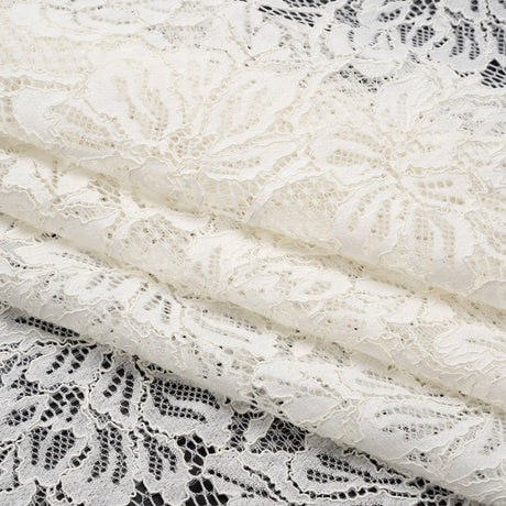 Stretch Corded Lace with Finished Edges - Ivory Tropical Blossoms - Ottilie Collection